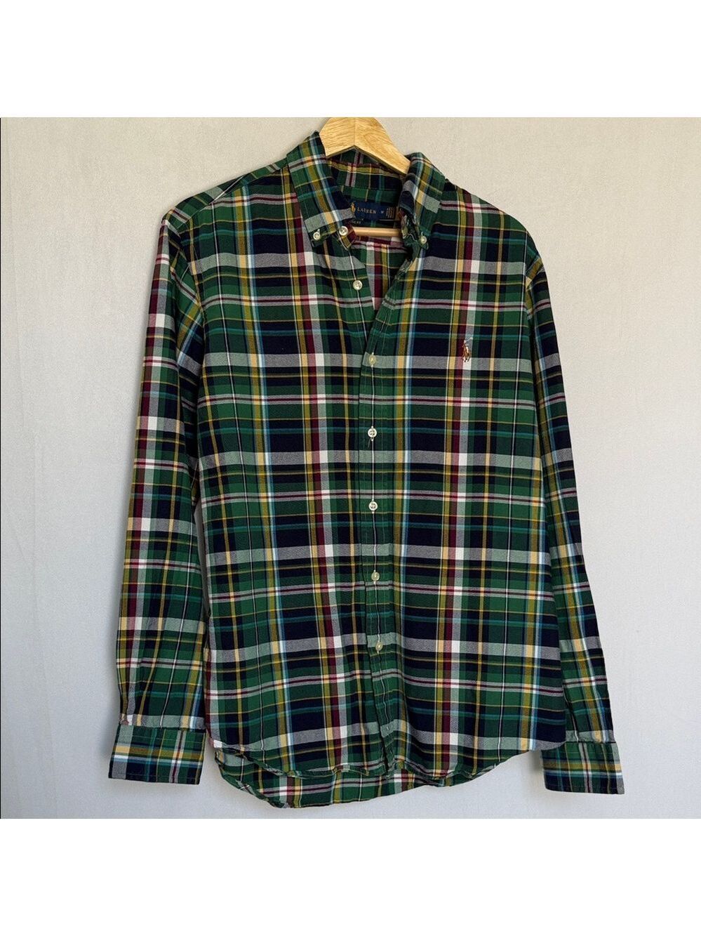 Ralph Lauren Green Navy Multi Plaid Button-Down Shirt Size M Color Pony Preppy